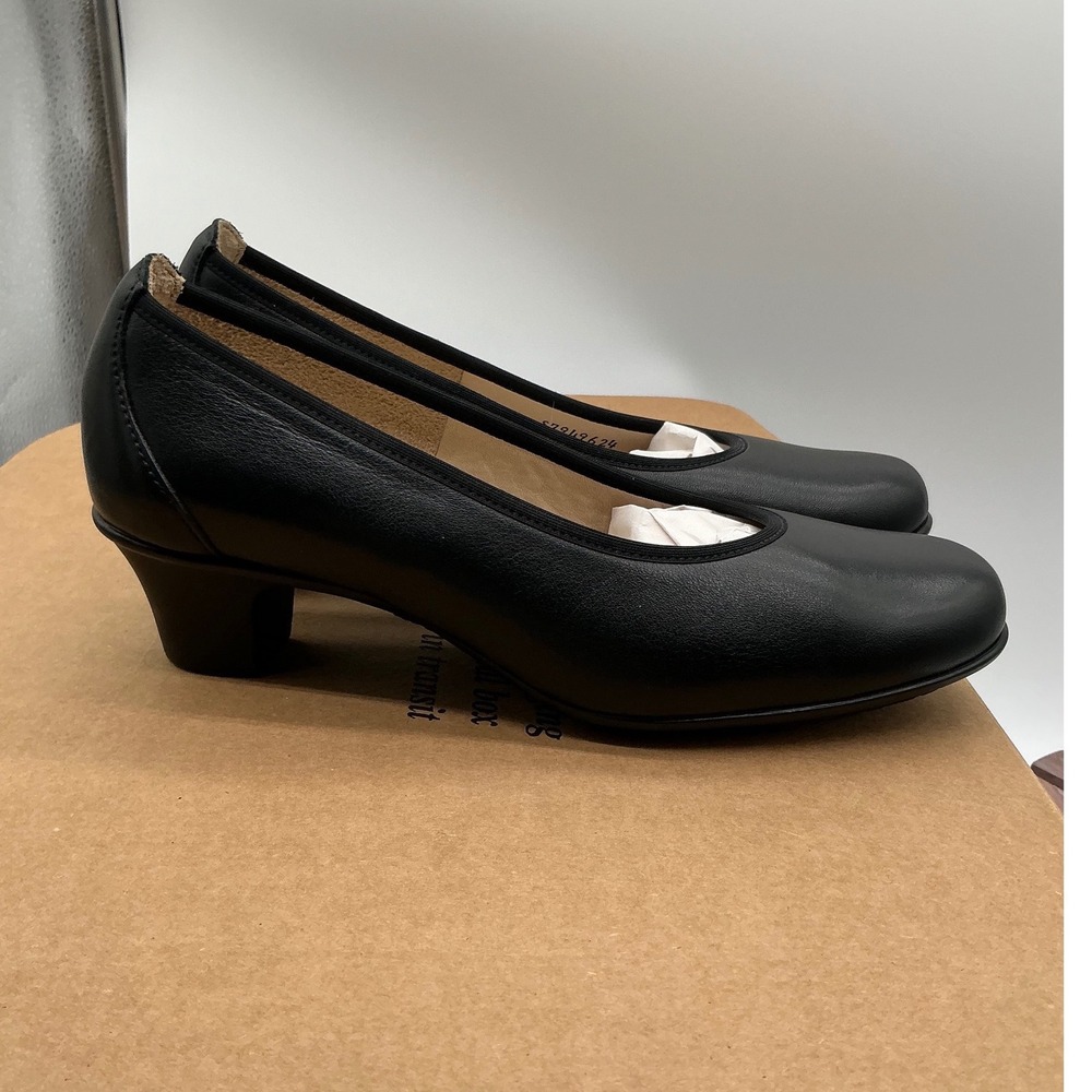 SAS Womens Black Leather Comfort Pumps Low Block Heel Made in USA Round Toe 7N - Picture 5 of 10